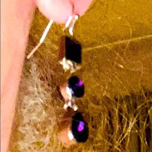 Purple three stone beautiful hanging earrings Silvertone setting